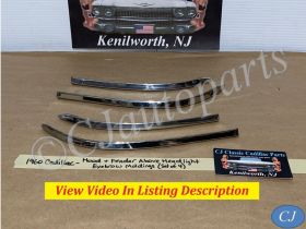 OEM 1960 Cadillac ABOVE HEADLIGHT HOOD & FENDER EYEBROW MOLDINGS TRIM (SET OF 4) #3631908/#3631909/#3631933/#1473376/#3631934/#1473375